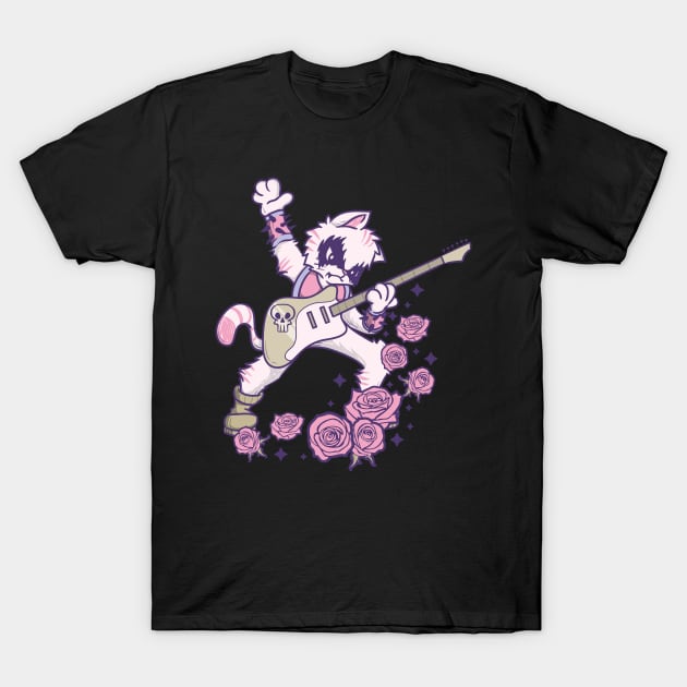 Pastel Goth Kawaii Heavy Metal Cat Guitarist Guitar Playing T-Shirt by TellingTales